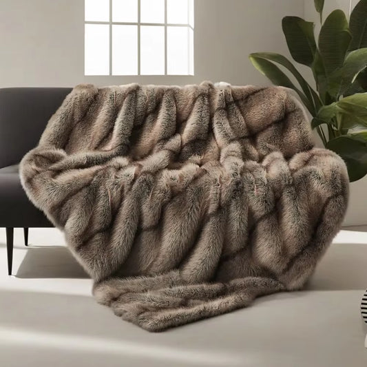 "Indulge in Luxury: Plush Faux Fox Fur Blanket for Beds & Sofas"