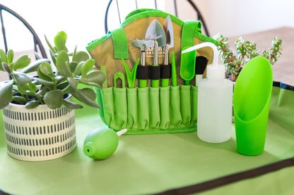 Indoor Gardening Stainless Steel Tool Set, 14 Pieces, Green