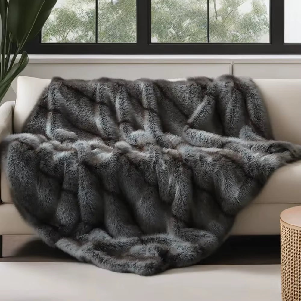 "Indulge in Luxury: Plush Faux Fox Fur Blanket for Beds & Sofas"