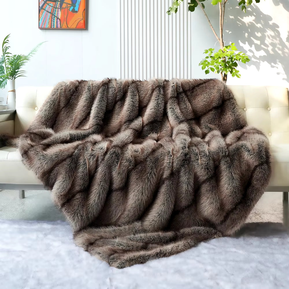 "Indulge in Luxury: Plush Faux Fox Fur Blanket for Beds & Sofas"