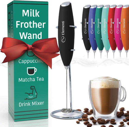 Milk Frother Handheld Electric Matcha Whisk (Black), Electric Milk Frother for Coffee Frother Electric Handheld Drink Mixer, Hand Frother Milk Foamer, Foam Maker for Coffee Stirrers