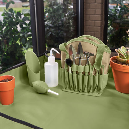 Indoor Gardening Stainless Steel Tool Set, 14 Pieces, Green