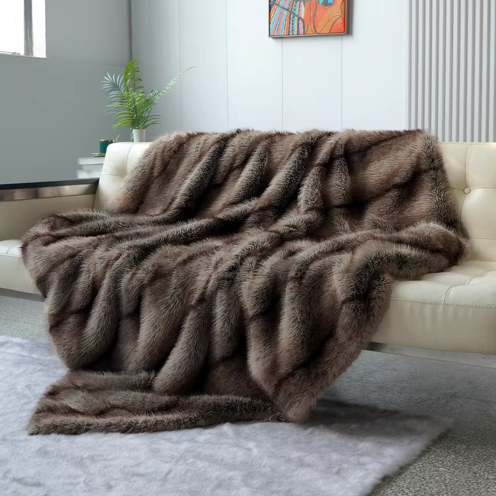 "Indulge in Luxury: Plush Faux Fox Fur Blanket for Beds & Sofas"